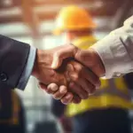 two construction workers shake hands